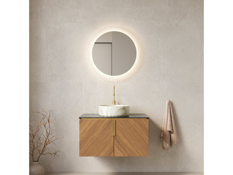 Meuble sous vasque avec 2 portes, vasque en céramique et plan en pierre frittée pour salle de bain, 76×50×53,1 cm - Conforama C