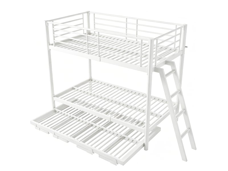  Lit superposé 90x200 cm blanc en métal avec lit gigogne, couchage gain de place  - Conforama D
