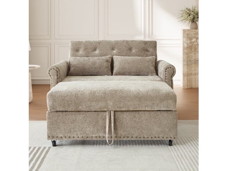  Canapé-lit 2 places 3-en-1 en chenille taupe avec dossier réglable  - Conforama E