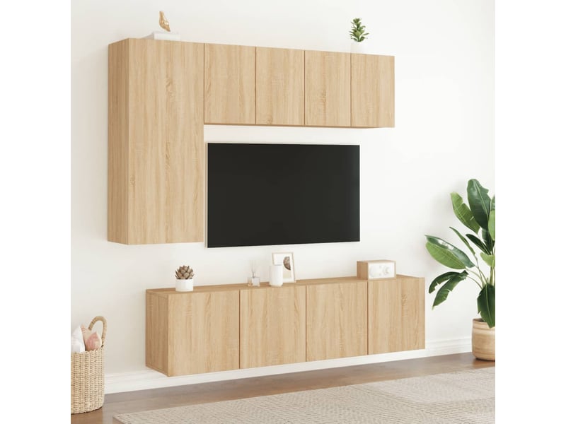  Lot de 2 meuble tv mural, meuble tv suspendu chêne sonoma 60x30x41 cm  - Conforama C