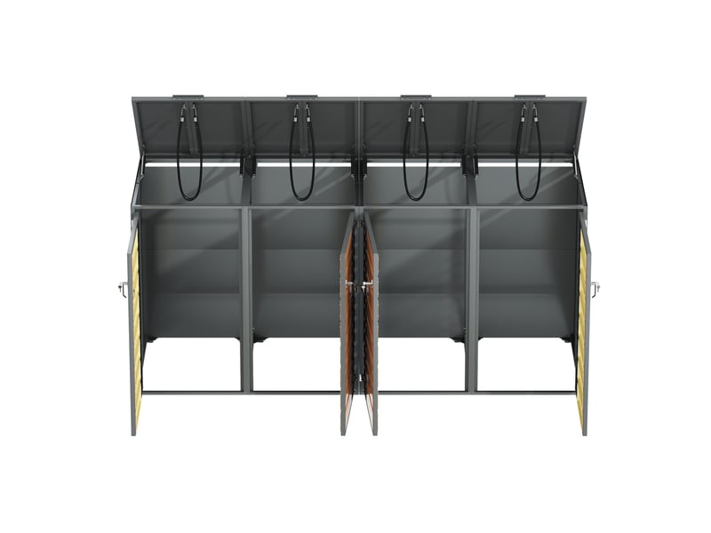  Cache-poubelles 4 compartiments, couvercle rabattable, panneaux diamant perforés, métal noir  - Conforama A