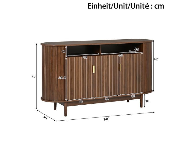  Buffet bas 140x40x78 cm 3 portes mdf noyer  - Conforama E