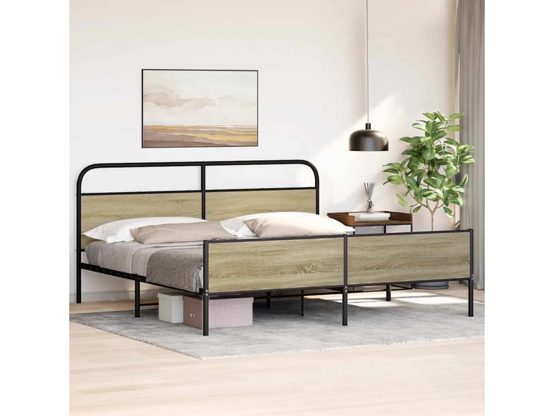  Lit double- lit adulte -  cadre de lit en métal sans matelas chêne sonoma 200x200 cm  - Conforama C