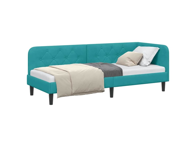 Lit simple- lit adulte - cadre de lit d'angle turquoise 80 x 200 cm velours - Conforama B
