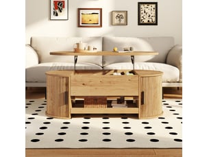 Table basse relevable 110x55 cm – naturel – rangement caché, portes latérales coulissantes, tablette extractible
