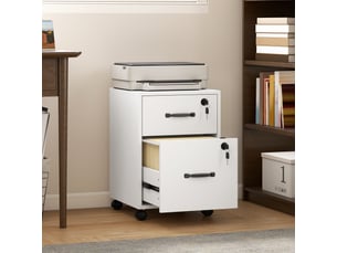 Caisson bureau mobile à 2 tiroirs, meuble rangement bureau sur roulettes pour documents suspendus format lettre, blanc