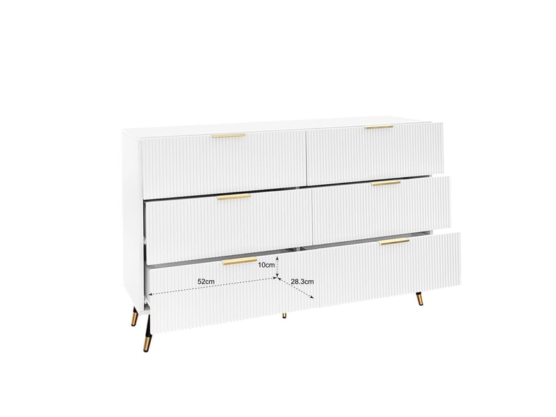  Commode 120x40x77 cm, meuble salon, chiffonier avec 6 tiroirs de rangement,en mdf, blanc  - Conforama C