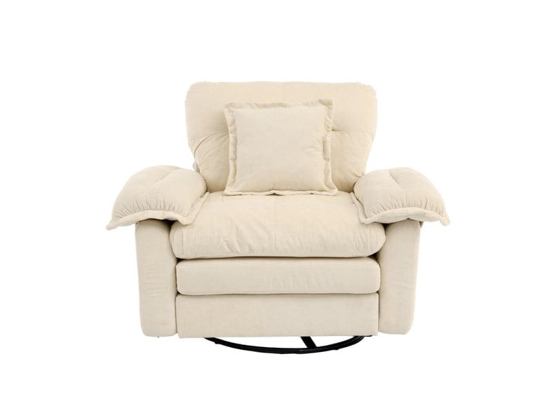 Fauteuil pivotant 360° 116x84x96 cm, ergonomique, coussin de soutien, base métal, pour chambre, salon, chenille, beige - Conforama A