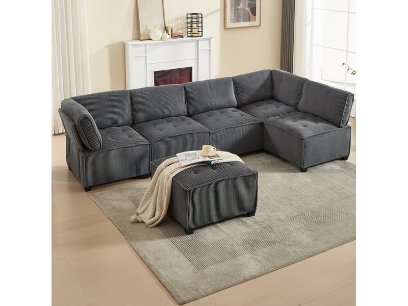  Canapé modulable 6 places convertible en velours côtelé evryae  - Conforama B