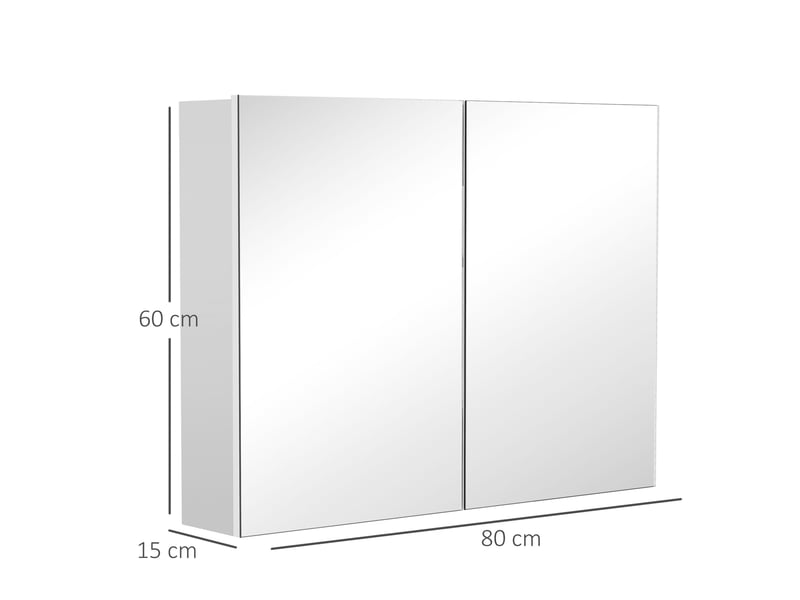  Armoire murale salle de bain avec miroir, 80 x 15 x 60 cm, meuble salle de bain, blanc, armoire de toilette avec double portes et étagères réglables  - Conforama C