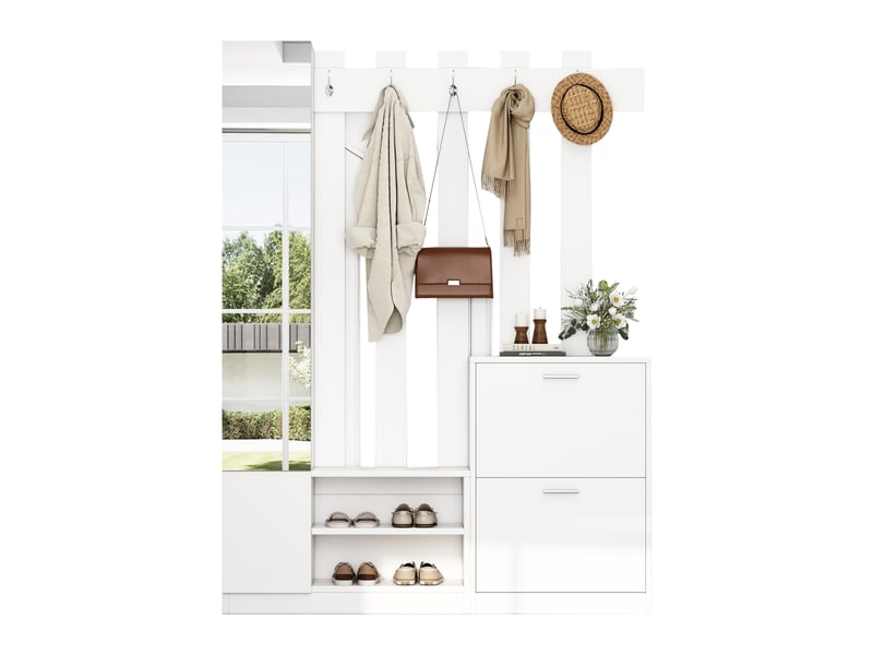 Portemanteau avec banc et rangement blanc 135 x 180 cm - Conforama R