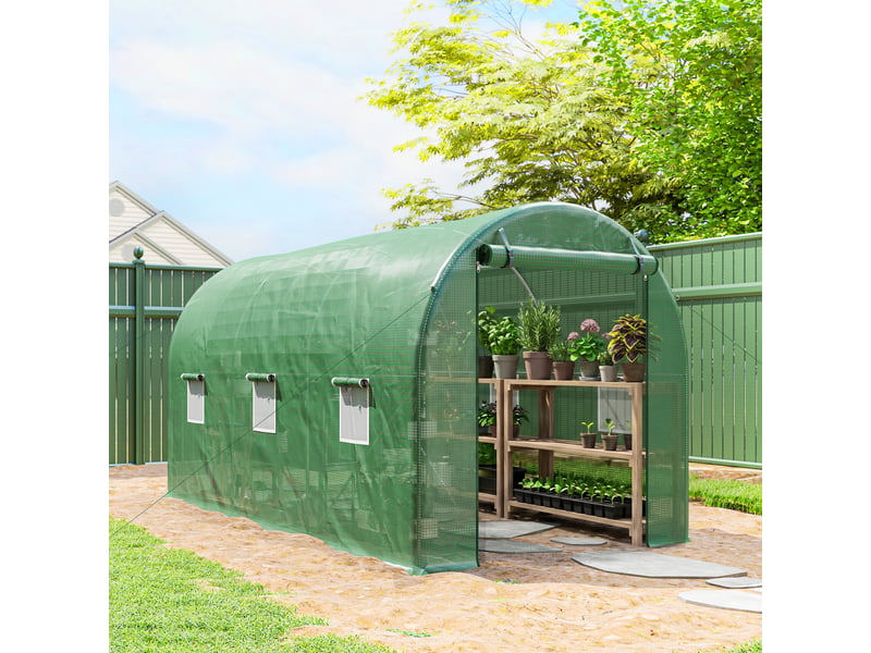  Serre de jardin tunnel 8 m² 4l x 2l x 1,9h m acier galvanisé renforcé diamètre 2,4 cm + pe fenêtres porte vert  - Conforama D