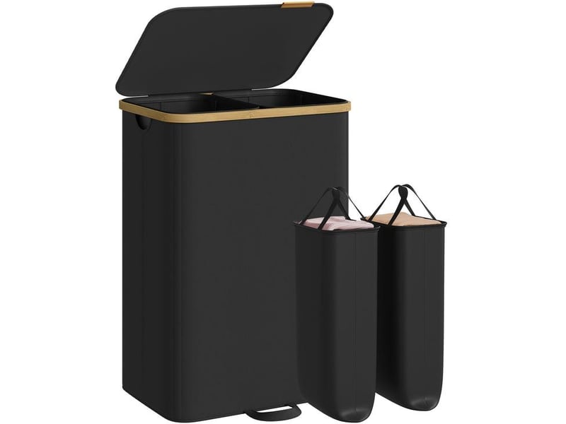  Panier à linge rectangulaire moderne 52 x 38,5 x 75 cm avec couvercle design épuré en bambou noir d'encre 12_0012372  - Conforama A