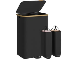 Panier à linge rectangulaire moderne 52 x 38,5 x 75 cm avec couvercle design épuré en bambou noir d'encre 12_0012372