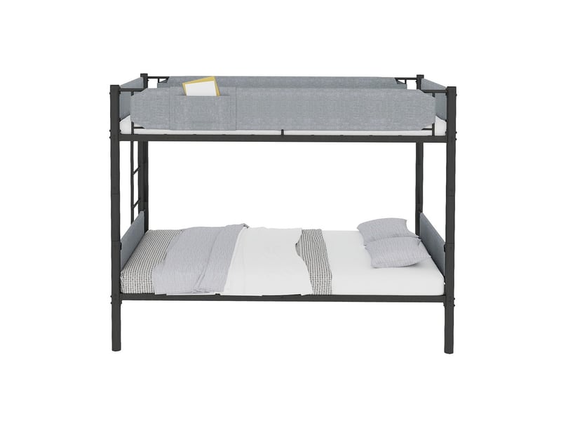  Lit superposé métallique noir 90x190 cm avec garde-corps en tissu compact  - Conforama A