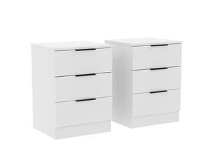 Table de chevet trega 3 tiroirs, commode de nuit, chambre, set de 2, 50x39x28cm, blanc