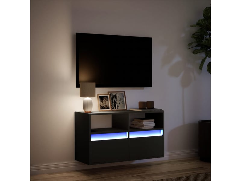 Meuble tv - banc tv - meuble de rangement mural avec lumières led noir 80x31x45 cm - Conforama E