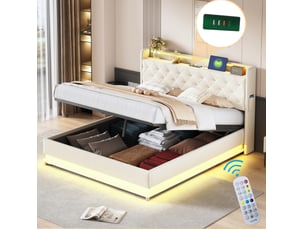 Lit coffre 160x200 cm <strong>MIVRAY </strong>  <strong></strong> coloris beige