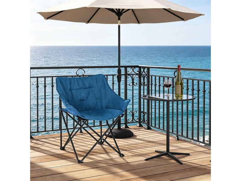  Chaise de camping pliante rembourrée en métal noir et bleu  - Conforama B