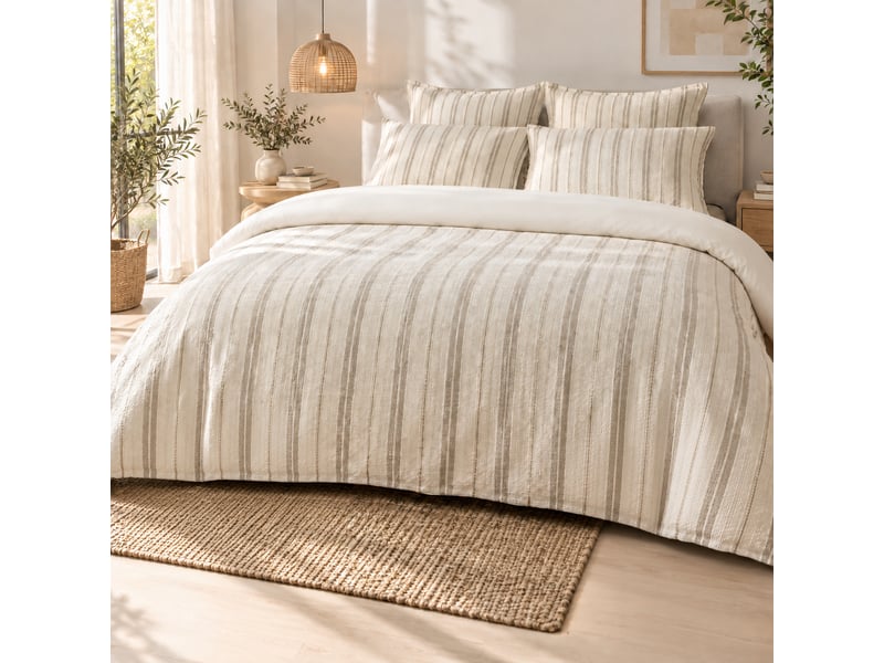 Housse de couette 260 x 240 cm 100% coton texturé tom naturel 15166 - Conforama A