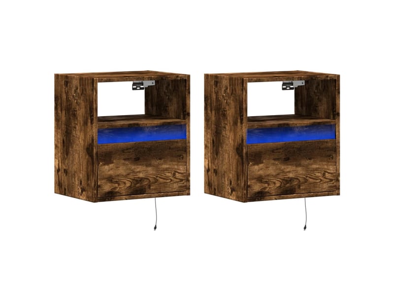 Lot de 2 meuble tv mural avec lumières led chêne fumé 41x31x45 cm shl4072 - Conforama C