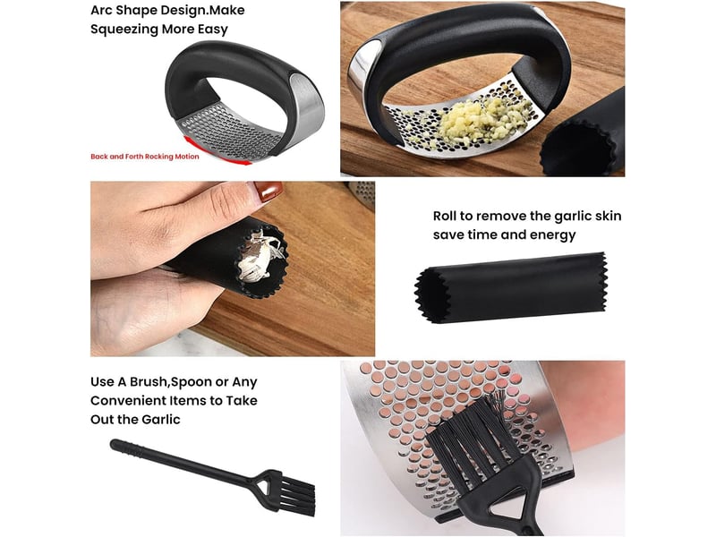  Presse-ail broyeur d'ail 304 en acier inoxydable manuel gingembre ail crusher chopper press peeler gadgets de cuisine avec outil de brosse de nettoyag  - Conforama D