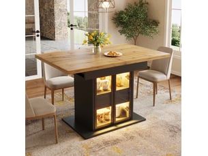Table à manger extensible, 110x80x77,9 cm, avec espace de rangement, repas, plateau mdf, piètement métal, coloris noir
