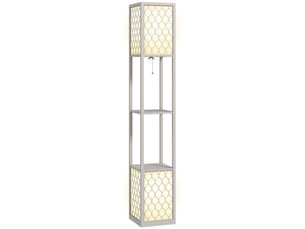 Lampadaire au design moderne, 2 étagères, interrupteur à chaînette, 26 cm x 26 cm x 156 cm, gris clair