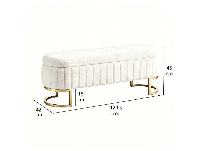  Banquette de lit en velours avec rangement 130 cm, pieds en métal doré, coffre pour chambre, entrée et salon  - Conforama C