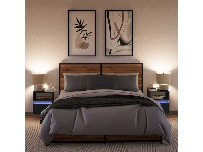 Lot de 2 tables de chevet - cabinet de chevet - table de nuit murales avec lumières led noir - Conforama C