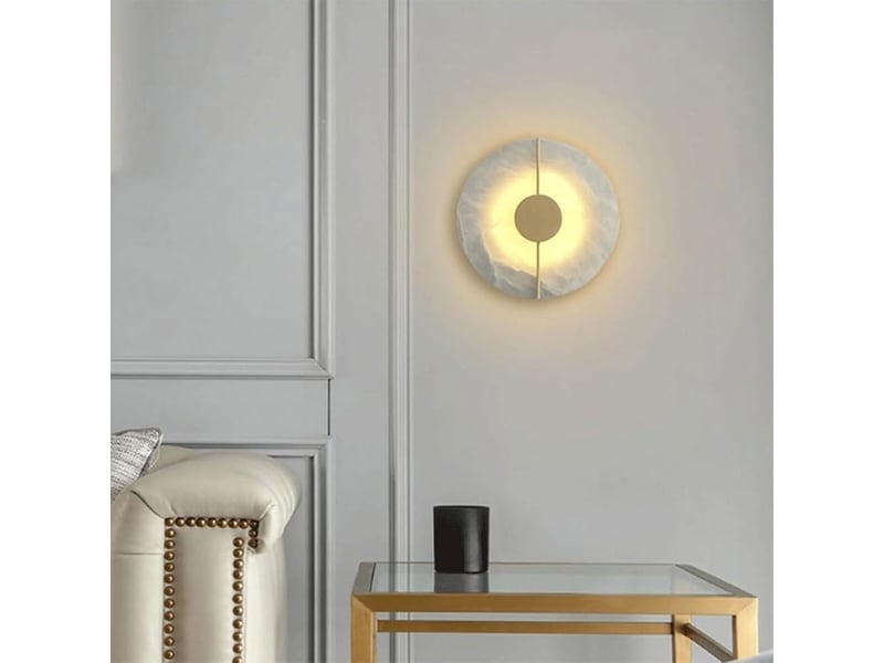  Applique murale ronde led design dorée, effet marbre – fixation murale, pour salon, chambre et couloir  - Conforama E