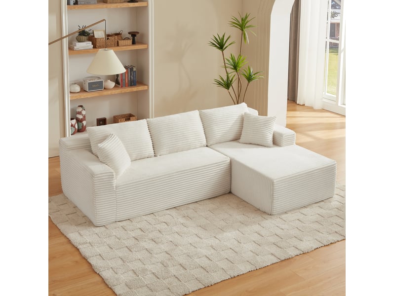  Canapé d’angle modulable 4 places blanc avec chaise longue  - Conforama D