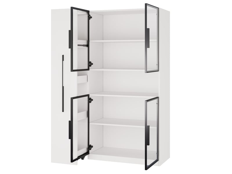  Vitrine en verre blanche avec led, meuble de rangement salon moderne avec étagères coulissantes, 110x35x160 cm.  - Conforama W