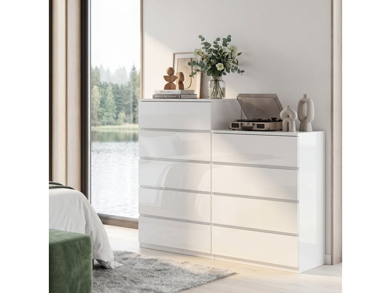  Commode à 4 tiroirs pour chambre à coucher, idéale pour le salon, la salle à manger et le couloir, blanche.  - Conforama C