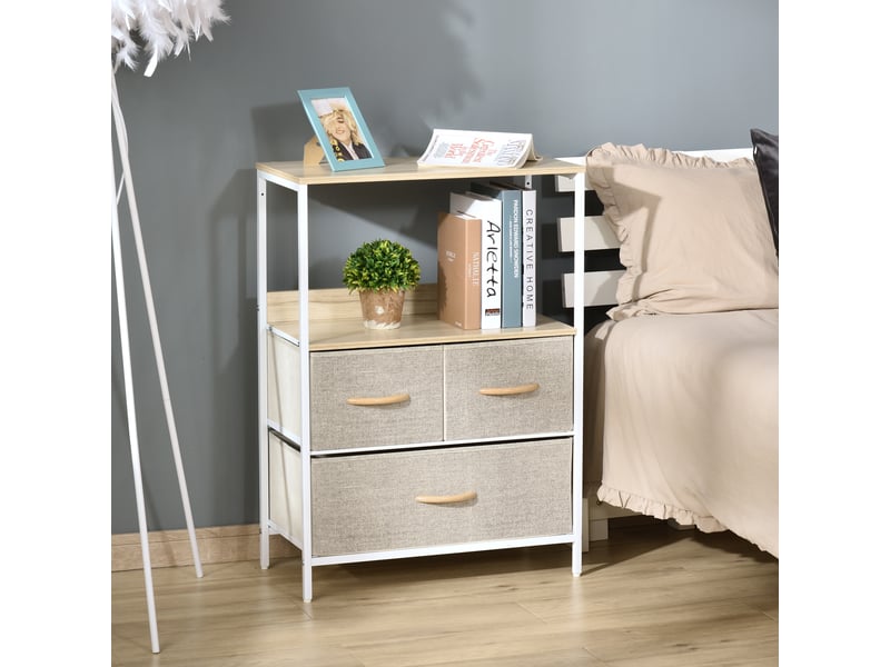  Commode meuble de rangement avec 3 tiroirs tissusétagère et plateau supérieur 58lx29px81,5h cm  - Conforama D