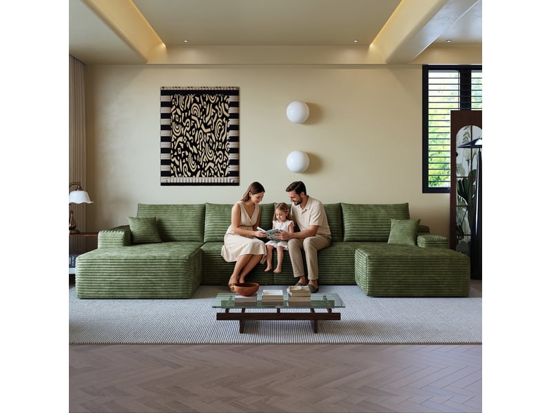  Canapé d'angle, canapé modulable, livré monté, design moderne, 340 cm, pour salon, chambre, appartement, assise profonde, vert  - Conforama D