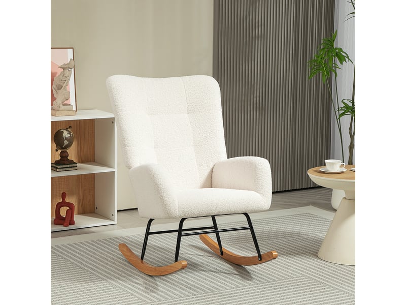  Fauteuil à bascule, housse confortable, rembourrage épais, blanc crème  - Conforama D
