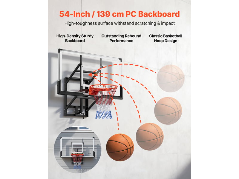  Vevor panier de basket-ball mural 139 cm avec panneau en pc de 2,8 mm extérieur  - Conforama D