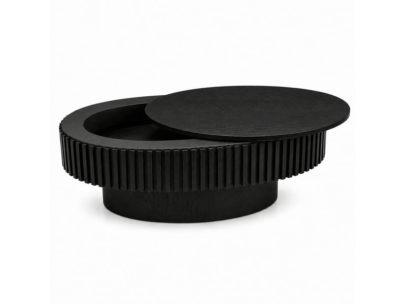 Table basse ovale 98x60x35 cm en mdf noir avec rangement dissimulé - Conforama A