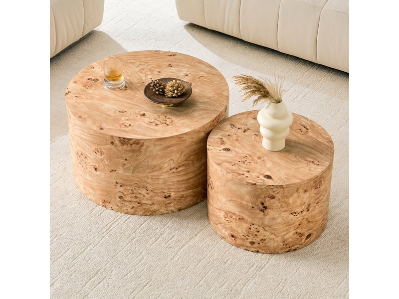 Tables basses gigognes rondes avec rangement et couvercle amovible, finition bois clair en mdf pour salon 62,8 × 35 cm - Conforama E