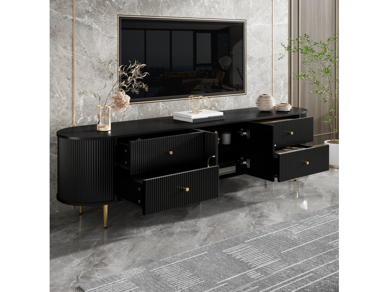  Meuble tv 180x40x53 cm – noir – rangement avec passe-câbles, 2 tiroirs et 2 portes  - Conforama B