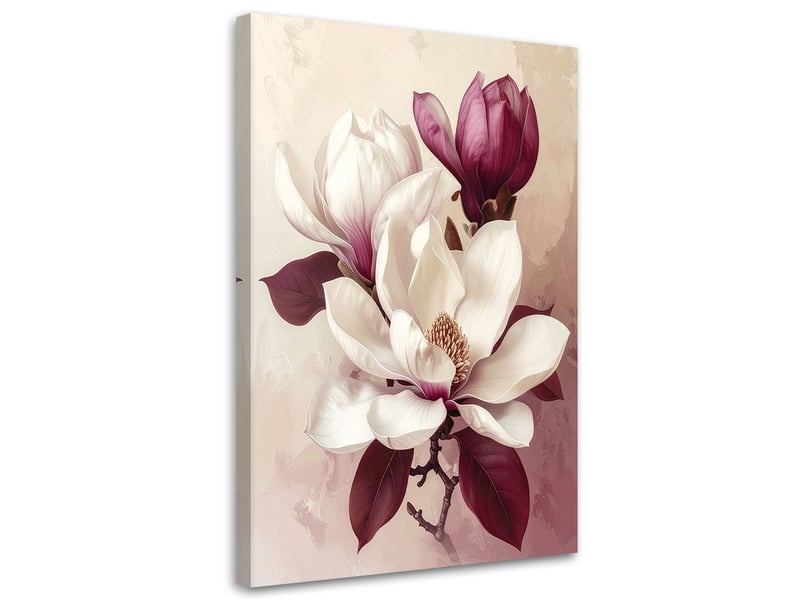  Tableaux, magnolias blancs aux feuilles bordeaux dans un style romantique 80x120 1312611136 - Conforama A