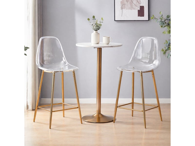  Tabouret de bar transparent avec repose-pieds et structure métallique, design moderne doré  - Conforama C