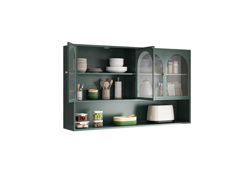  Armoire murale 4 portes 120x23x70 cm verre gris métal vert foncé  - Conforama A
