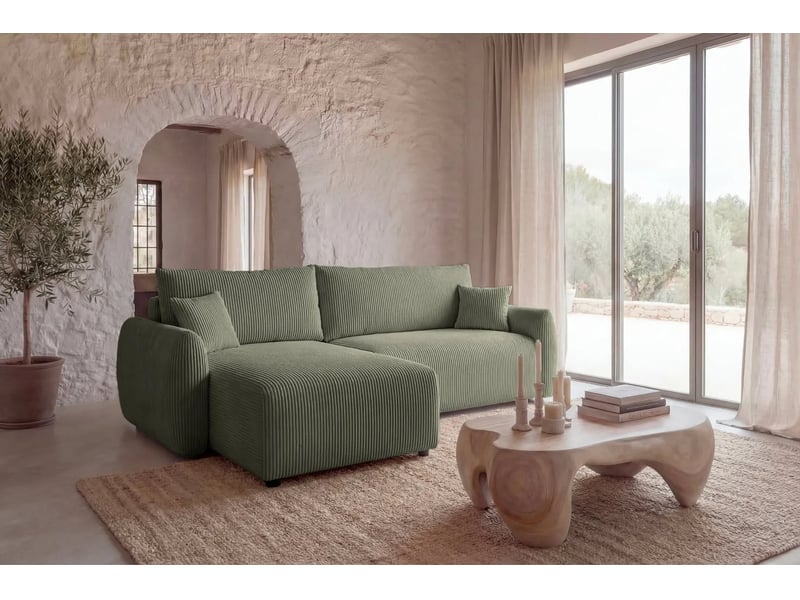  Elio mini - canapé d'angle convertible petit velours côtelé 3 places vert  - Conforama B