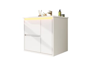 Meuble sous vasque mural led à capteur avec 2 tiroirs et placard à fermeture douce pour salle de bain, 61 × 46,5 × 57 cm