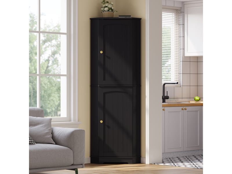  Armoire d'angle - 42 x 42 x 166 cm - noir - meuble de rangement haut avec 2 portes, poignées dorées et étagères réglables  - Conforama C