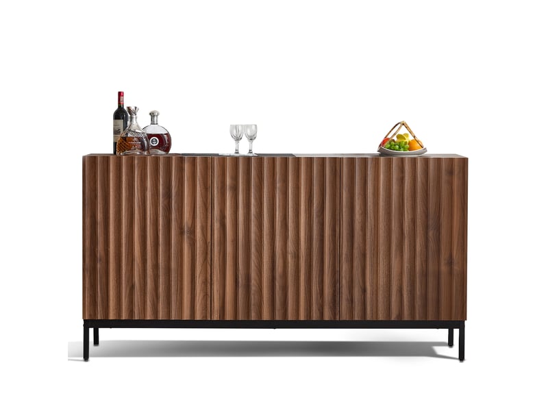 Buffet bas 150x40x80 cm 3 portes ondulées mdf brun foncé - Conforama A