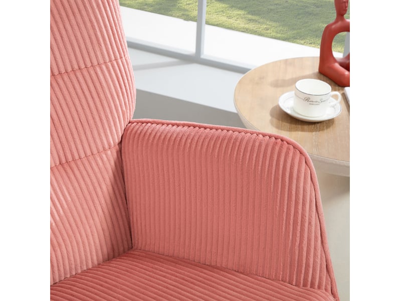 Fauteuil à bascule avec garnissage en corde, accoudoirs, repose-pieds en bois, fauteuil relaxant pour salon, chambre à coucher, rose - Conforama E