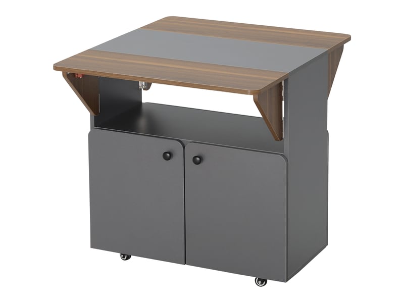 Tablearmoire pliante avec côtés à roulettes, deux côtés de table rabattables, compartiment de rangement, 4 roulettes, 70 x 83 x 75 cm - Conforama B